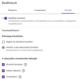 Google-urlap-teszt-beallitasok